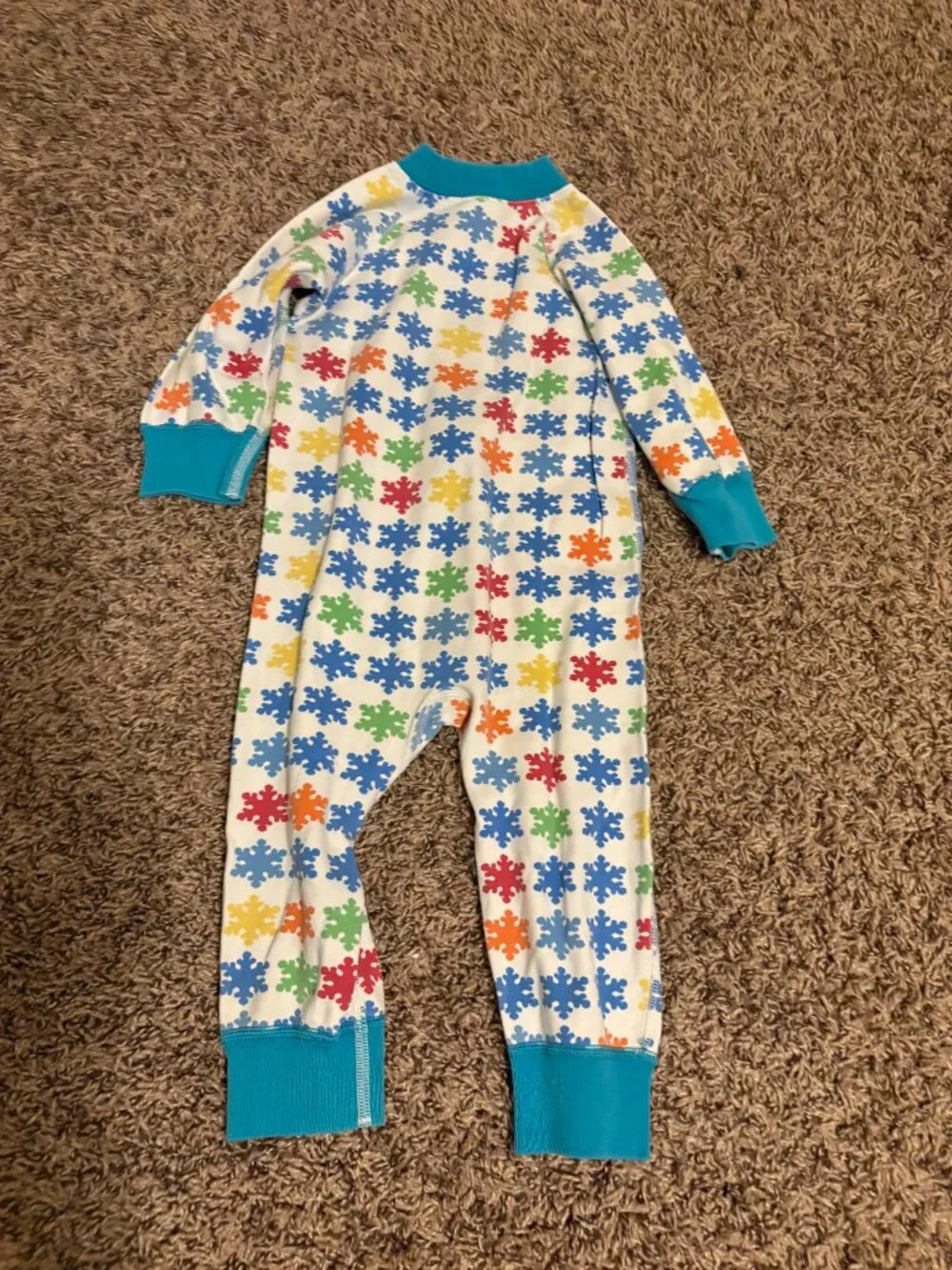 Hanna Andersson Sleeper Style Pajamas 80 CM 18-24 Months Zip Rainbow Snowflakes